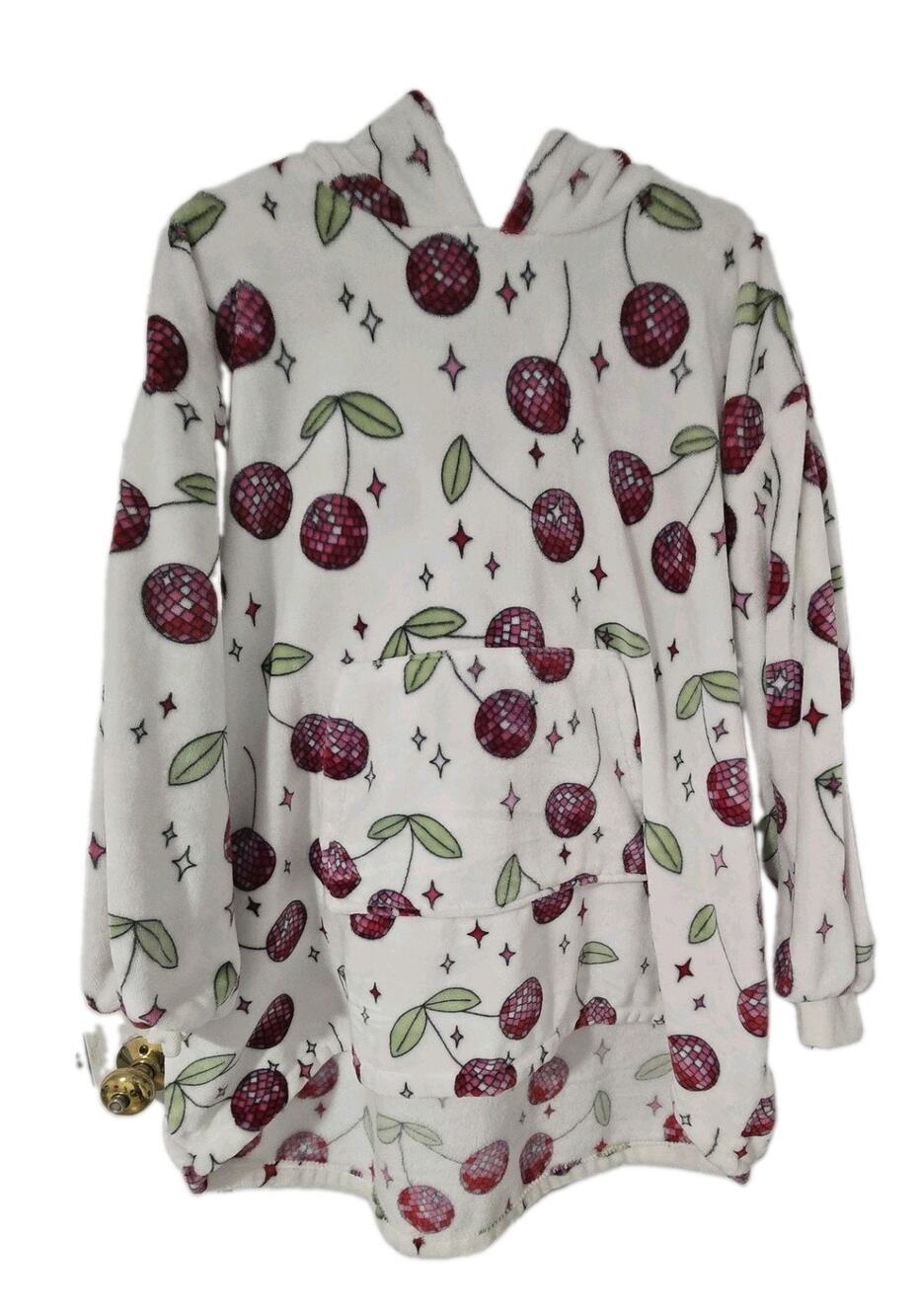 Throwzy By Marlo Lorenz Cozy Wearable Hooded Blanket Pocket Cherries One Size